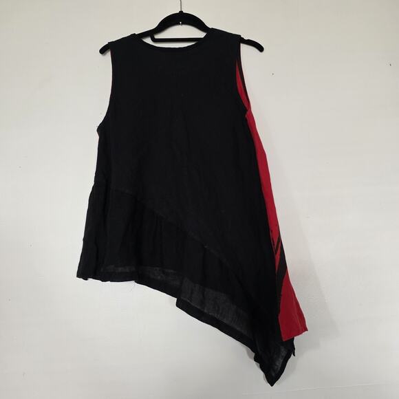 Mara Gibbucci Tunic Blouse Med Red Lagenlook Asymmetrical Linen Sleeveless Boho - Picture 5 of 9